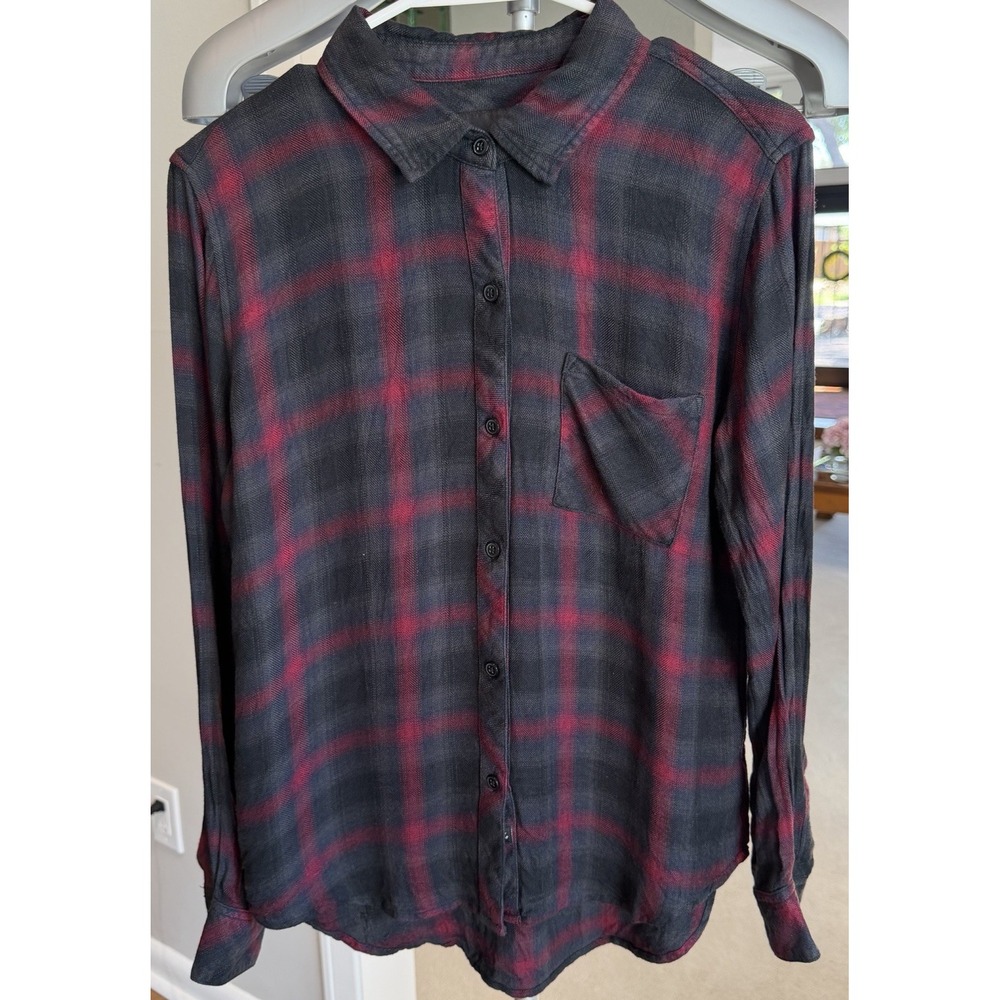 Women's Rails Hunter Button Up Scarlet Ash Black Plaid Long Sleeve Medium